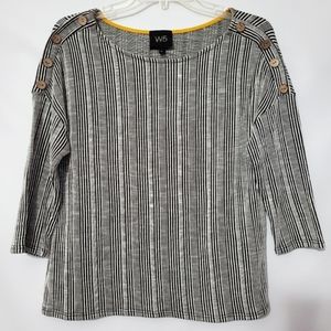 W5 Back & White Stripe Button Detail Pullover Top Ladies Size M